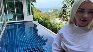 Classmate college girl leggings sees my place offers juicy tits pussy creampie sex