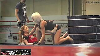 Amateur European lesbians compete in a lesbian wrestling match