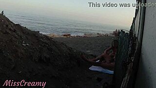 stepdaughter strokes my flashing cock to cum on crowded beach