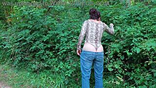 imagine this milf's curves teasing in thong bodysuit along the wild trail...