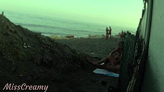 stepdaughter strokes my flashing cock to cum on crowded beach