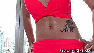 Bootylicious Trans Babe Probes Ass with Thick Dildo