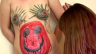 body paint sparks wild sexual games as fat mature lesbian milf pounds her slender hairy girlfriend
