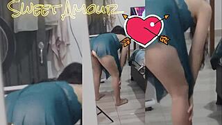 sexy lingerie try-on reveals crotchless panties for teasing dance