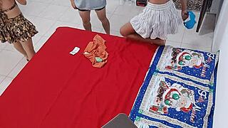 brunettes prep excitedly for homemade spanish porn shoot chatting casually before action starts