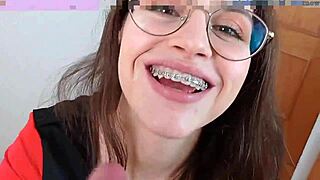 dirty talking teen with braces begs for facial cumshot after blowjob