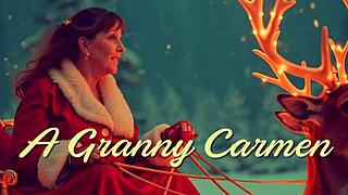 Granny Carmen Claus sucks cock in classic Christmas cosplay blowjob