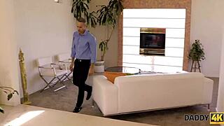 Upset teen lassie craves tender old daddy's loving comfort