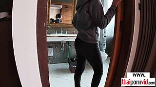 petite inked thai teen tests hotel bed with monster cock blowjob pov