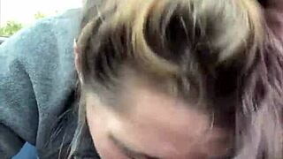 street hooker deepthroats customer dick swallows every drop cum car