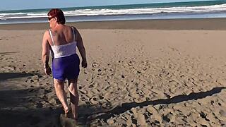 kiwi trashy milf walks see through clothes beach then creampie fucked public trailer view