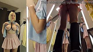Hidden cam catches juicy tits pussy upskirt flashing see-through skirt changing room public fetish