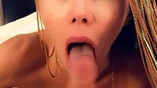 Skinny blonde gives quick morning pov blowjob swallows cum