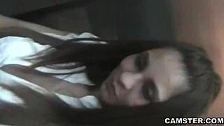 Latina bride gets her cock sucked in public elevator webcam stunt
