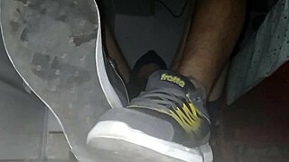 Blue sweaty socks and bare feet get cumshot