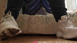 French amateur Natalia riinodalto masturbates in stockings and sells her panties