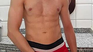 Amateur guy flaunts his unique curved cock in solo pleasure video