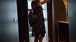 A bride-to-be playfully shows off her sexy legs during a quick solo moment
